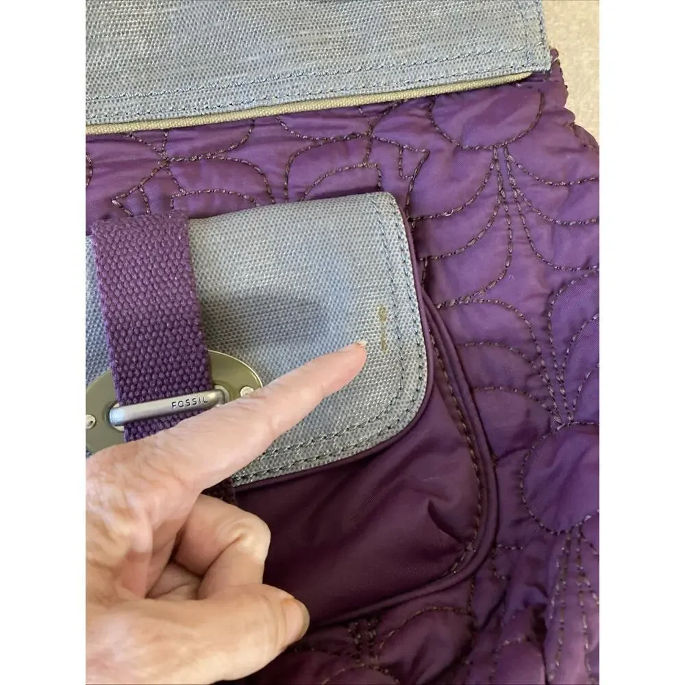 Fossil Key-Per shoulder bag Plum‎ Purple Silver Quilted Purse